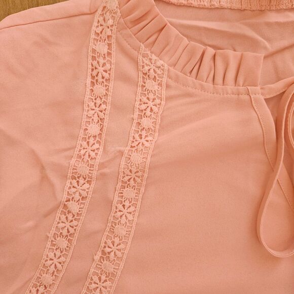 Pink Pullover Blouse Dress Shirt Womens XL with Lace Accents New - Picture 2 of 4